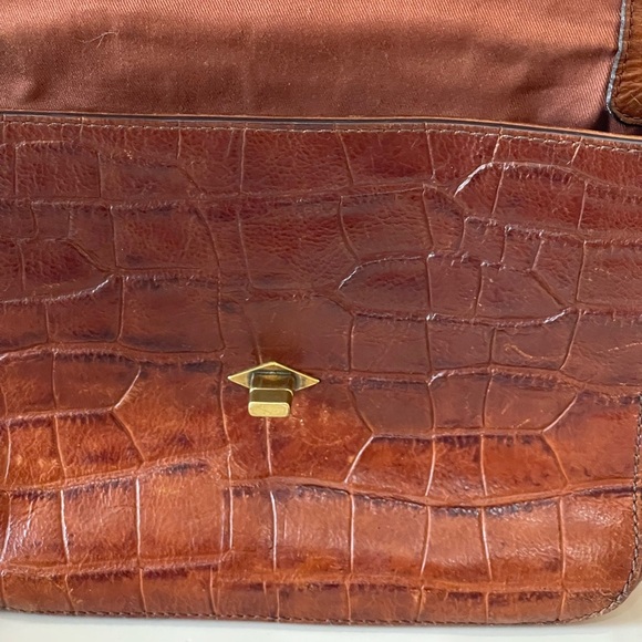FOSSIL Brown Cowhide Leather Turn Lock Croc Embossed Crossbody Bag vintage bag - Picture 8 of 14